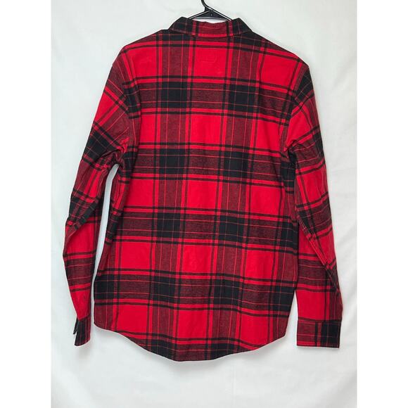 Timberland PRO Mens M Red Black Plaid Flannel Shirt Heavyweight Workwear Rugged - Picture 2 of 6